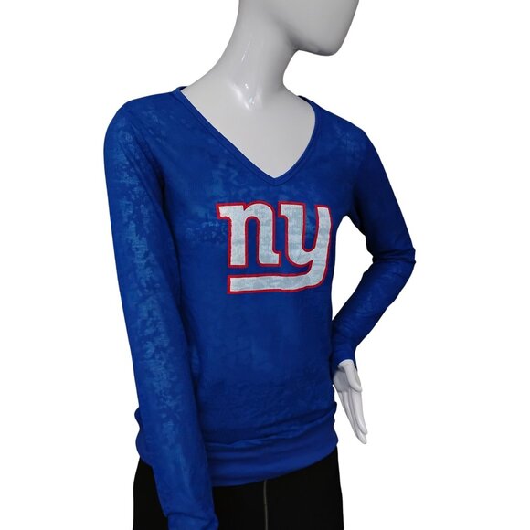 Touch by Alyssa Milano New York Giants V-Neck Acid Wash Thermal Tee Size L Blue - Picture 3 of 12